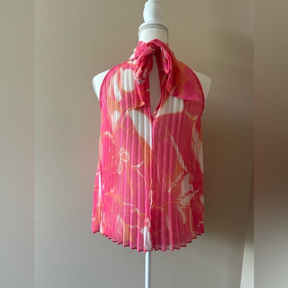 Milly Pink Orange Pleated Halter Blouse Silk Resort Vacation Luxe Top Size P - Picture 7 of 9